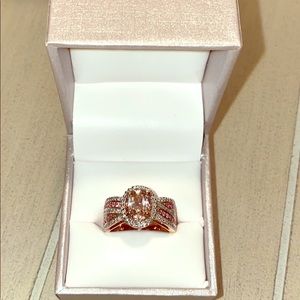 10K RG Morganite, Diamond, and Pink Sapphire Ring